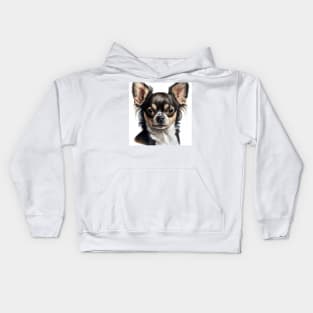 Black White and Tan Chihuahua Portrait Kids Hoodie